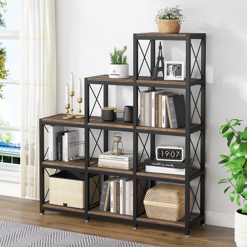 5 Tier Stepped Bookshelf - Slanted Decorative outlet Shelf For Display -